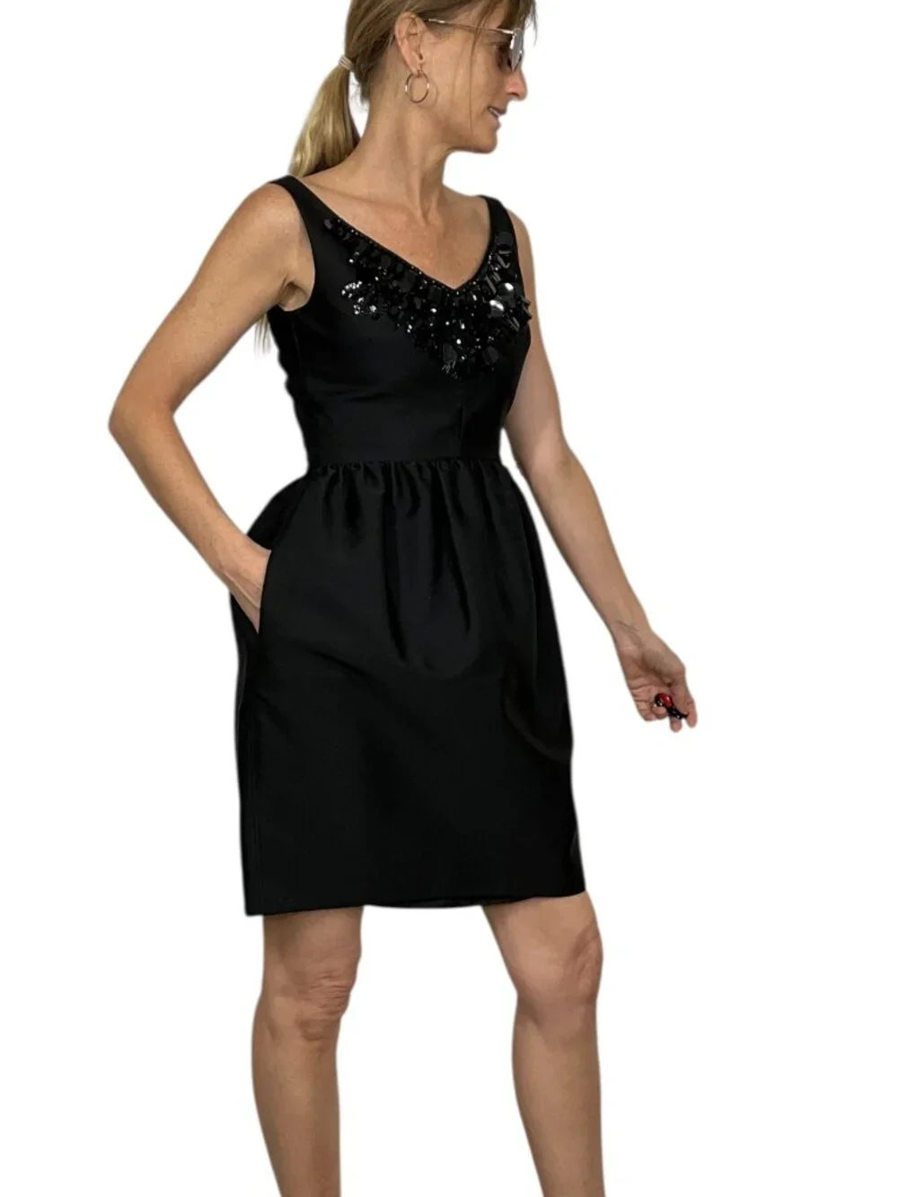 Kate Spade Embellished Cupcake Dress 0 Black Mini Sleeveless Pockets